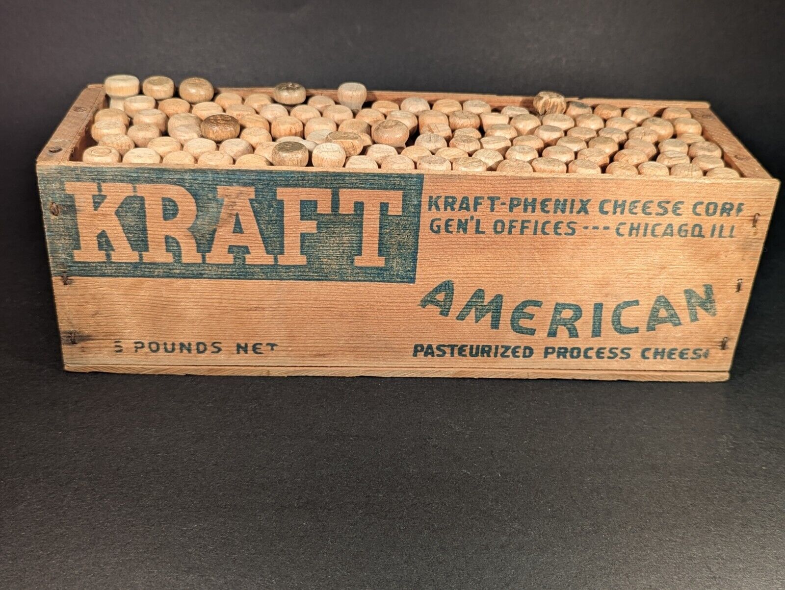 Vintage Kraft Wooden American Cheese Box With 100+ Wooden Clothespins - Farm