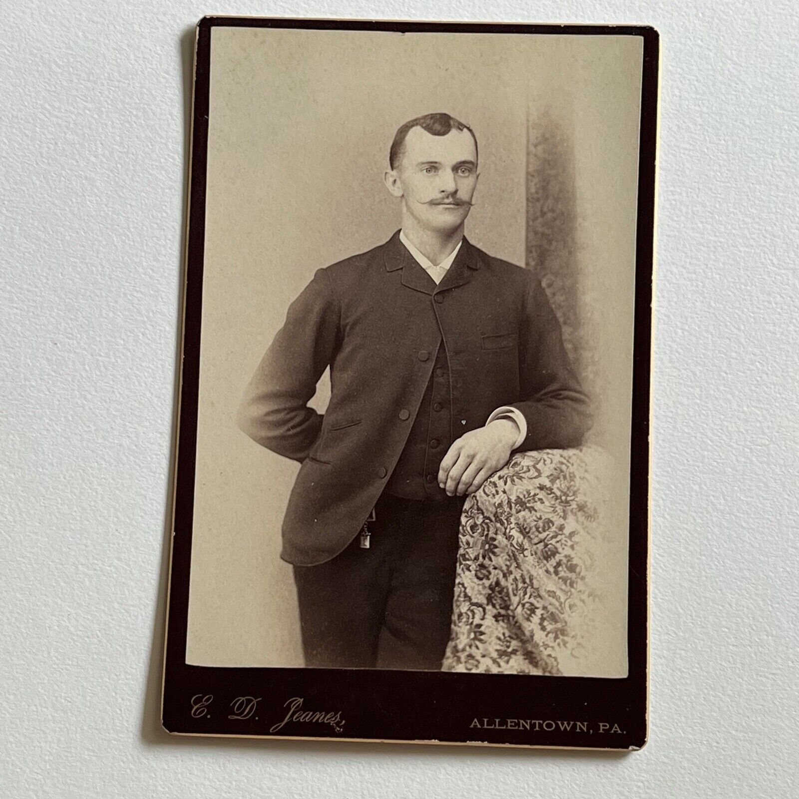 Antique Cabinet Card Photograph Handsome Dapper Young Man Mustache Allentown PA