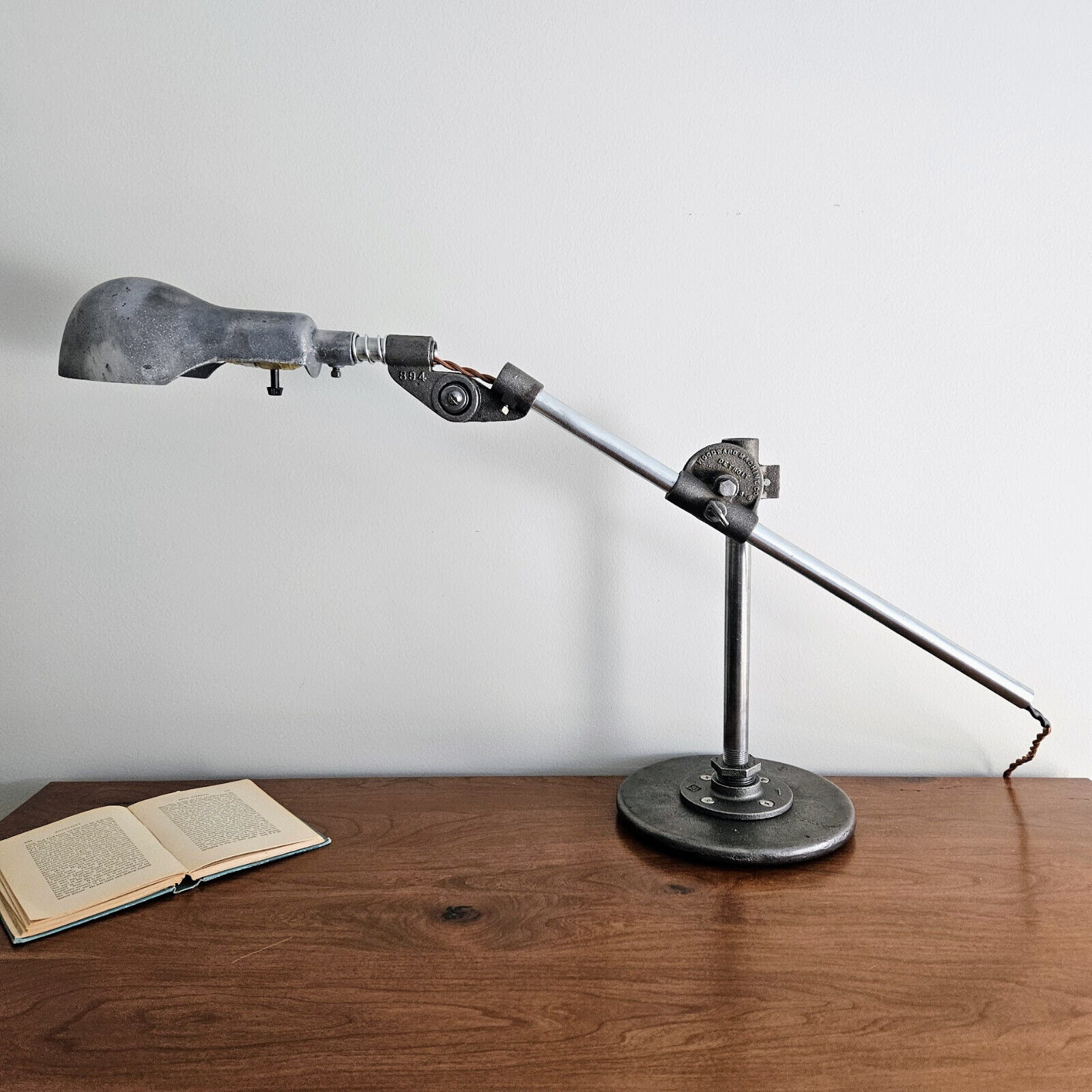 Vintage Industrial Desk Lamp. Woodward Industrial Lamp with Base.