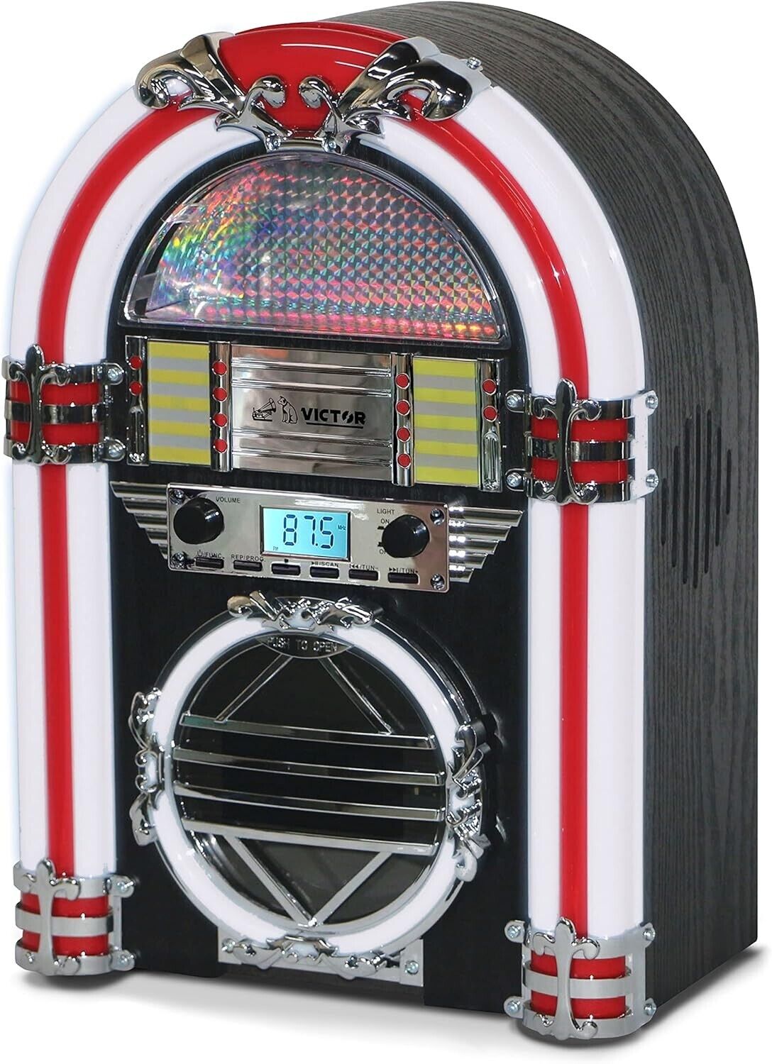 VICTOR Broadway Desktop Bluetooth Jukebox with CD Player, FM Radio LED Light