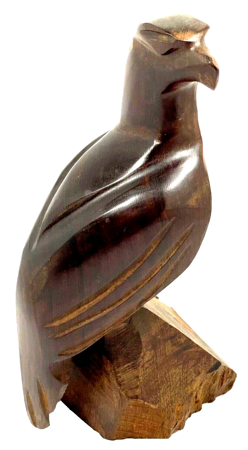 Vintage Heavy Wood Delphian Hand Carved Eagle Ironwood Figure  8 1/2 inch Tall