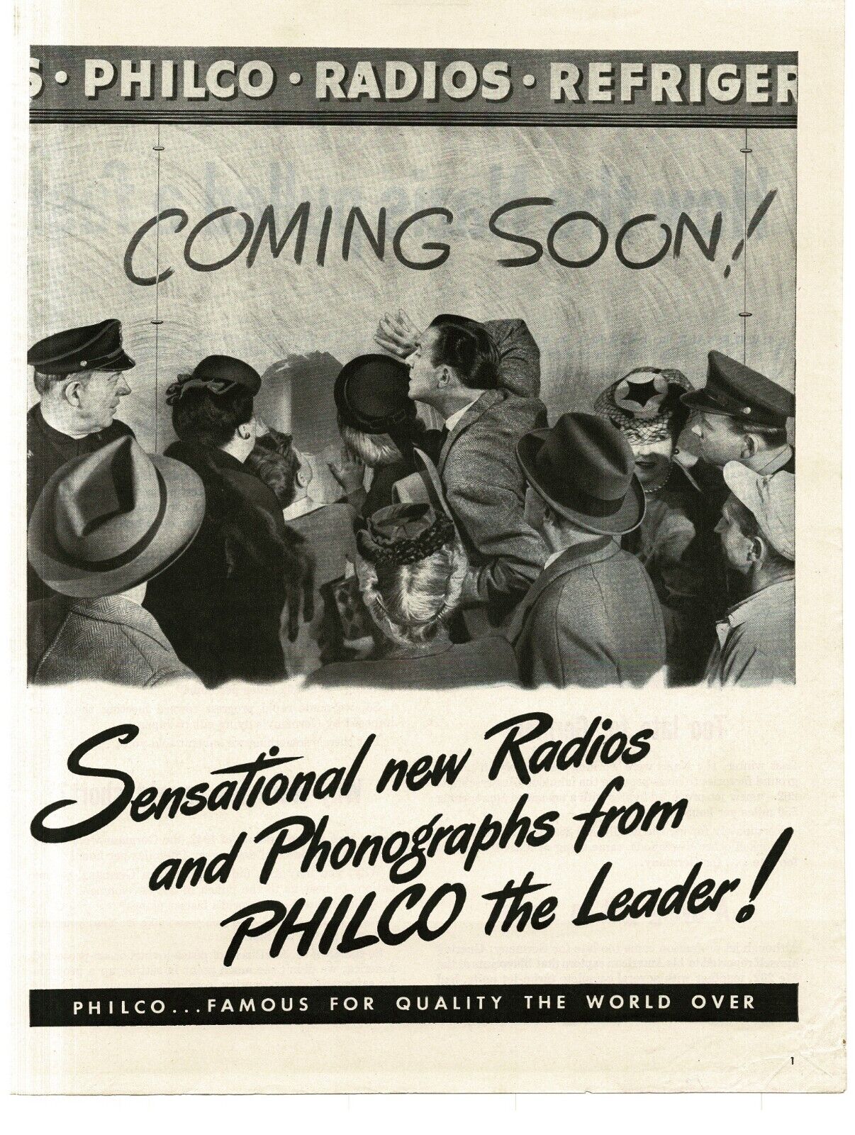 1945 Philco Sensational New Radios Phonographs Coming Soon Vintage Print Ad