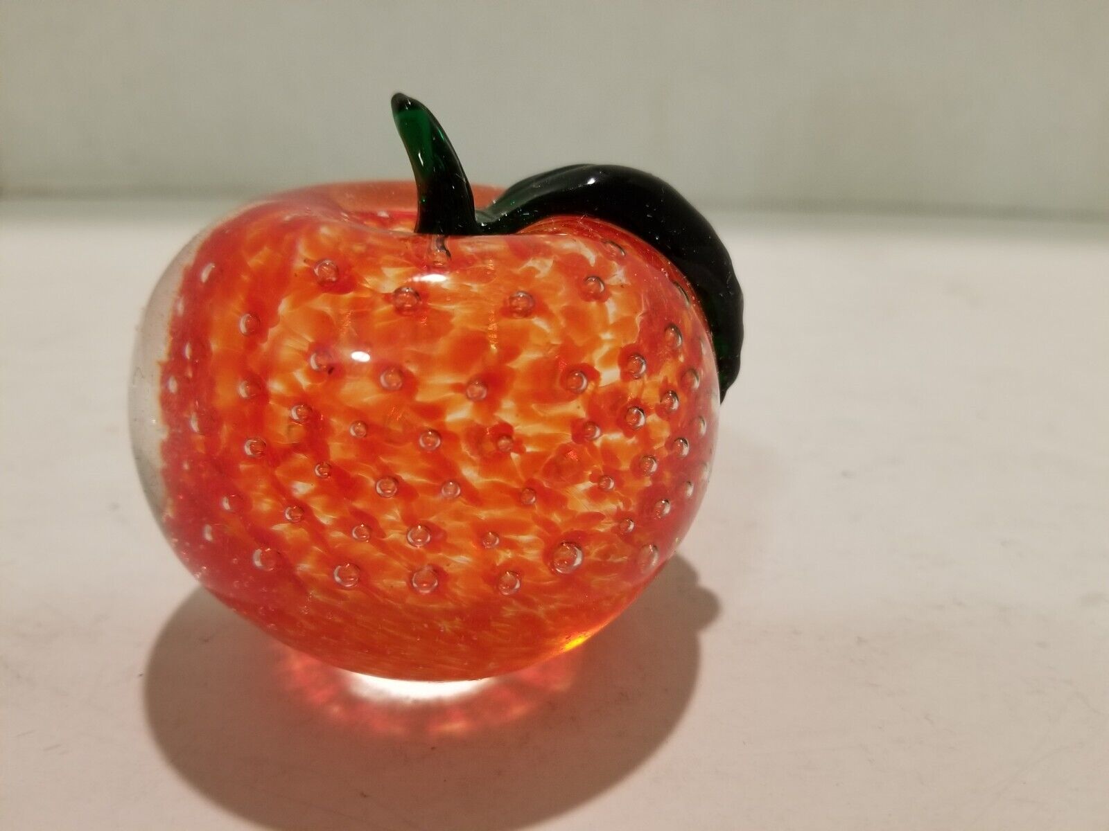 Lenox Paper Weight Red Apple Shaped With Green Leaf Controlled Bubbles Still In