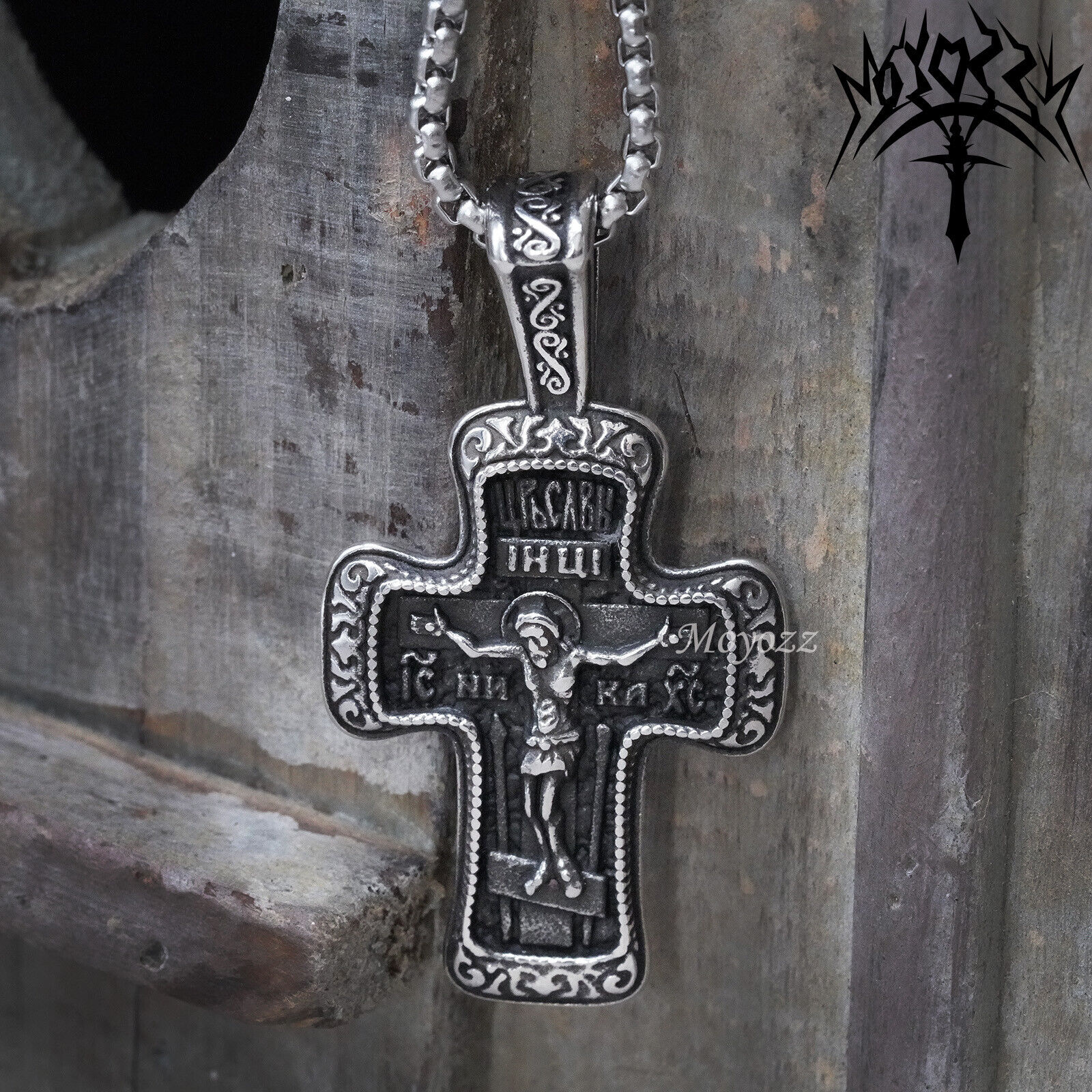 Mens Russian Orthodox Crucifix Cross Pendant Necklace Stainless Steel Men Gift