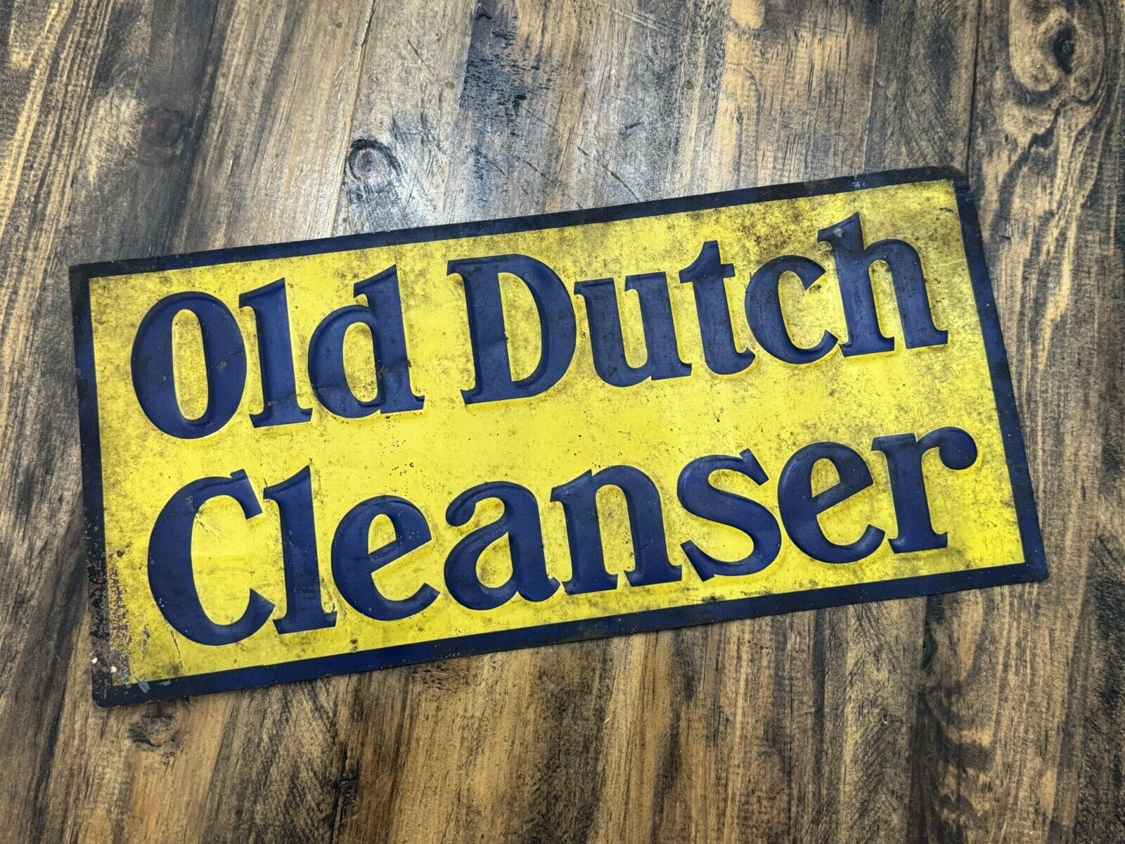 Antique Old Dutch Cleanser Metal Sign Advertising ORIGINAL Embossed Yellow Blue