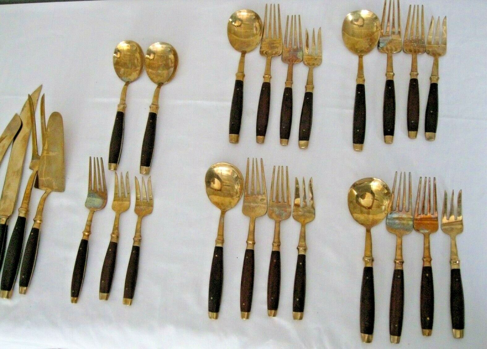 Vintage Silverware Gold  Brass Teak Lot of 28 pieces