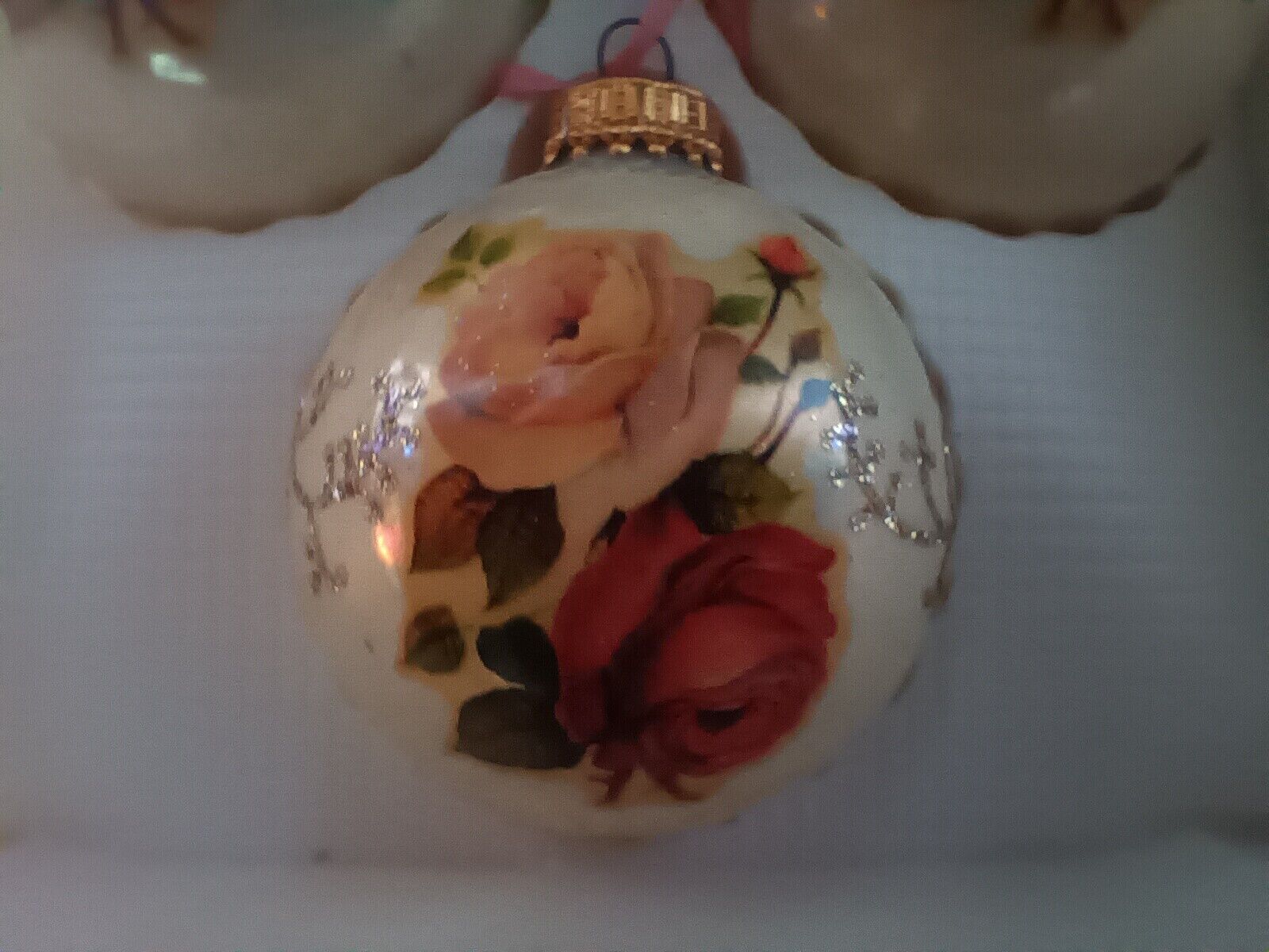 Lot of 8 Vintage Victoria Collection Christmas Balls Ornaments Silver Roses EUC