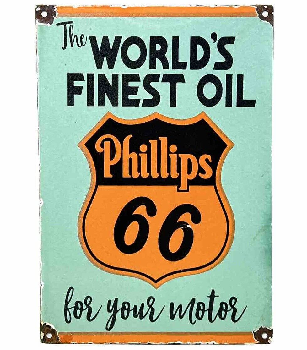VINTAGE PHILLIPS 66 GASOLINE PORCELAIN SIGN DEALERSHIP GAS STATION MOTOR OIL