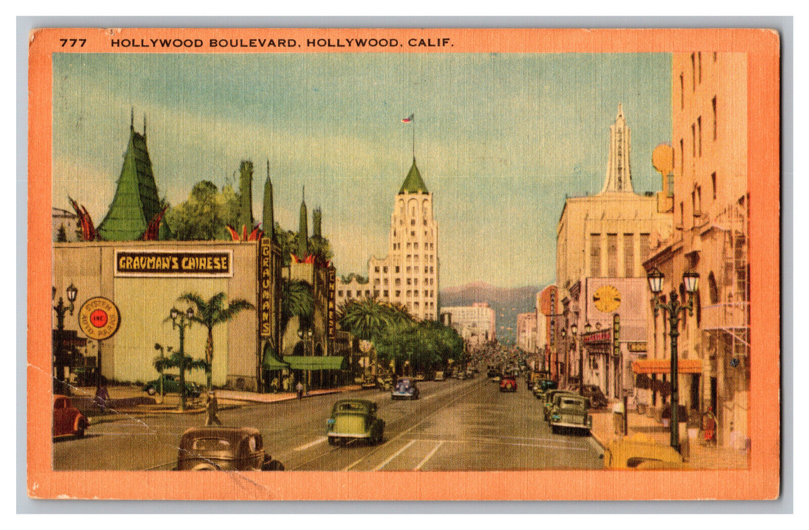 Hollywood Boulevard Hollywood California Postcard Old Cars Signs Storefronts
