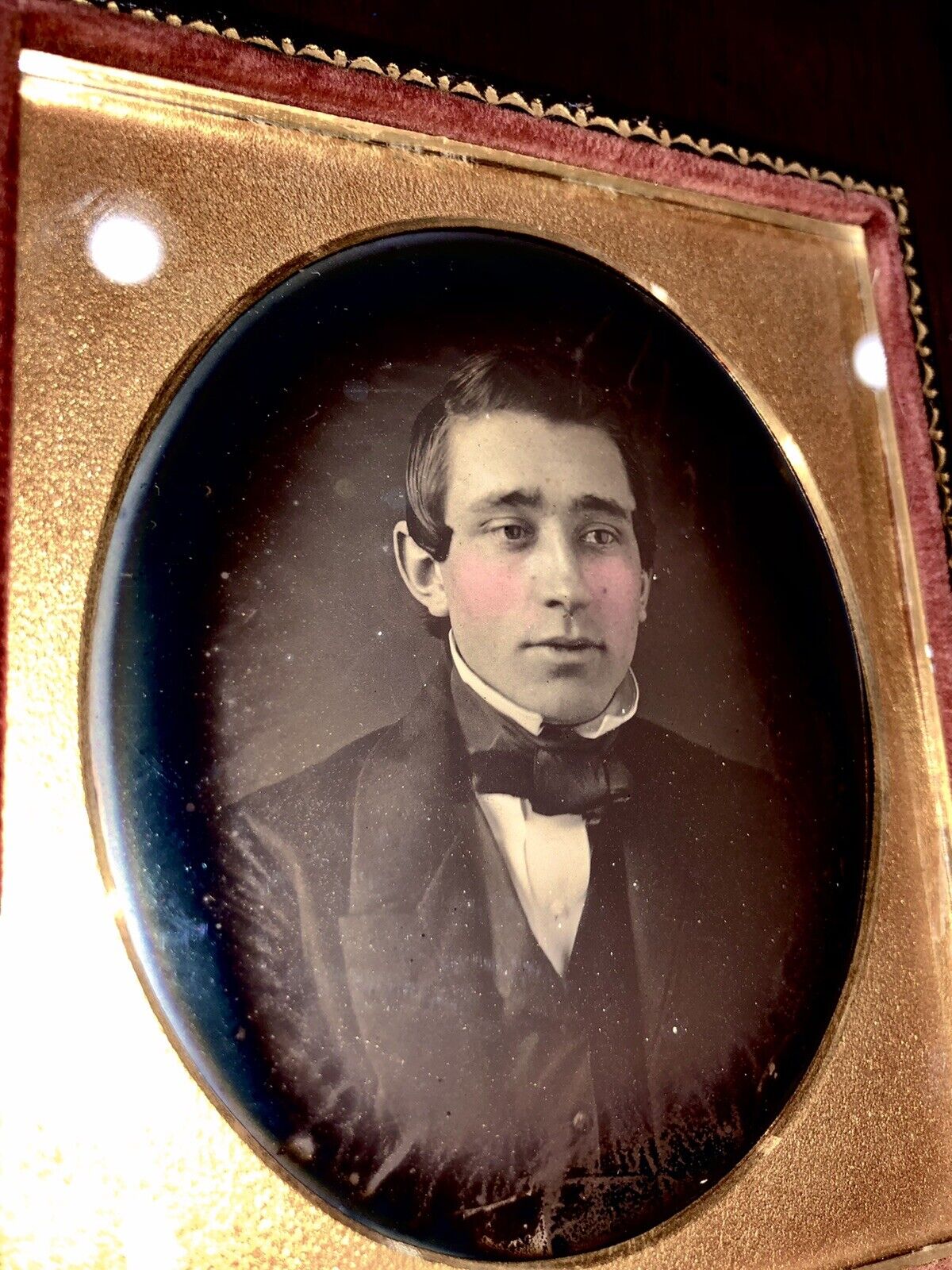 Handsome Man, Tinted Cheeks, Full Case, Daguerreotype, 6th Plate
