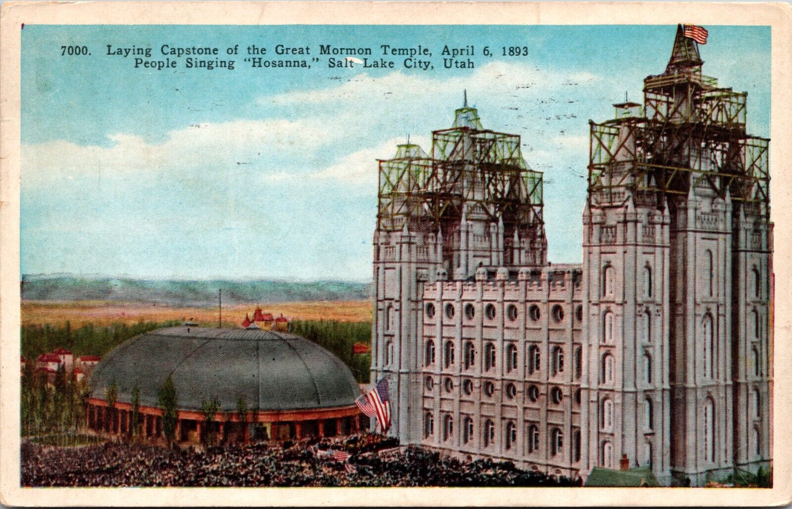 Salt Lake City Utah UT Laying Capstone Of Great Mormon Temple 1893 Postcard