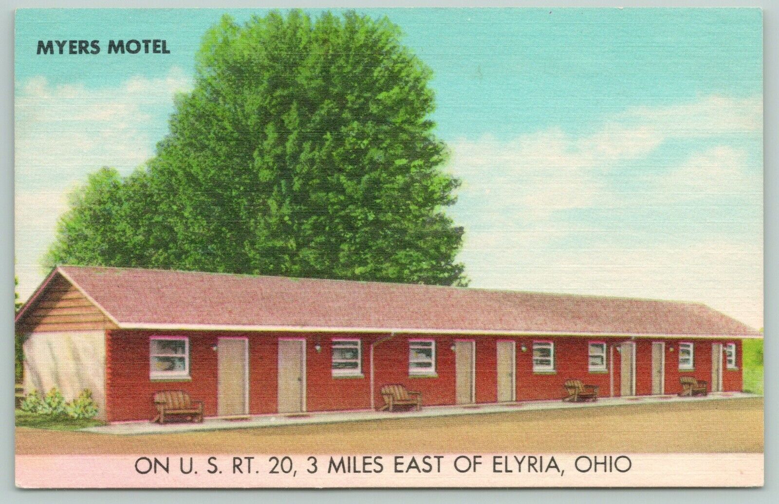 Elyria Ohio~Myers Motel~US Route 20 Roadside~c1950 Linen Postcard