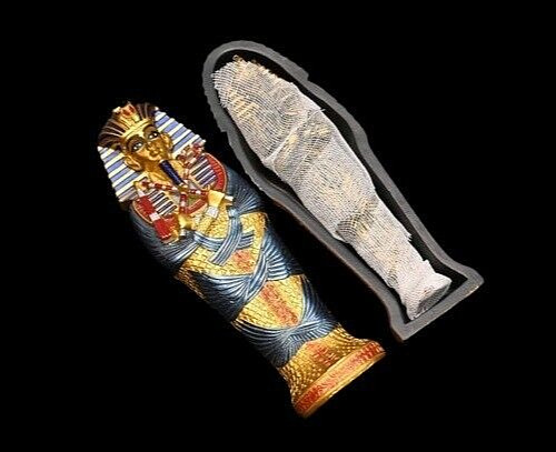 RARE ANCIENT EGYPTIAN ANTIQUES Coffin Colourful Of King Tutankhamun and Mummy BC