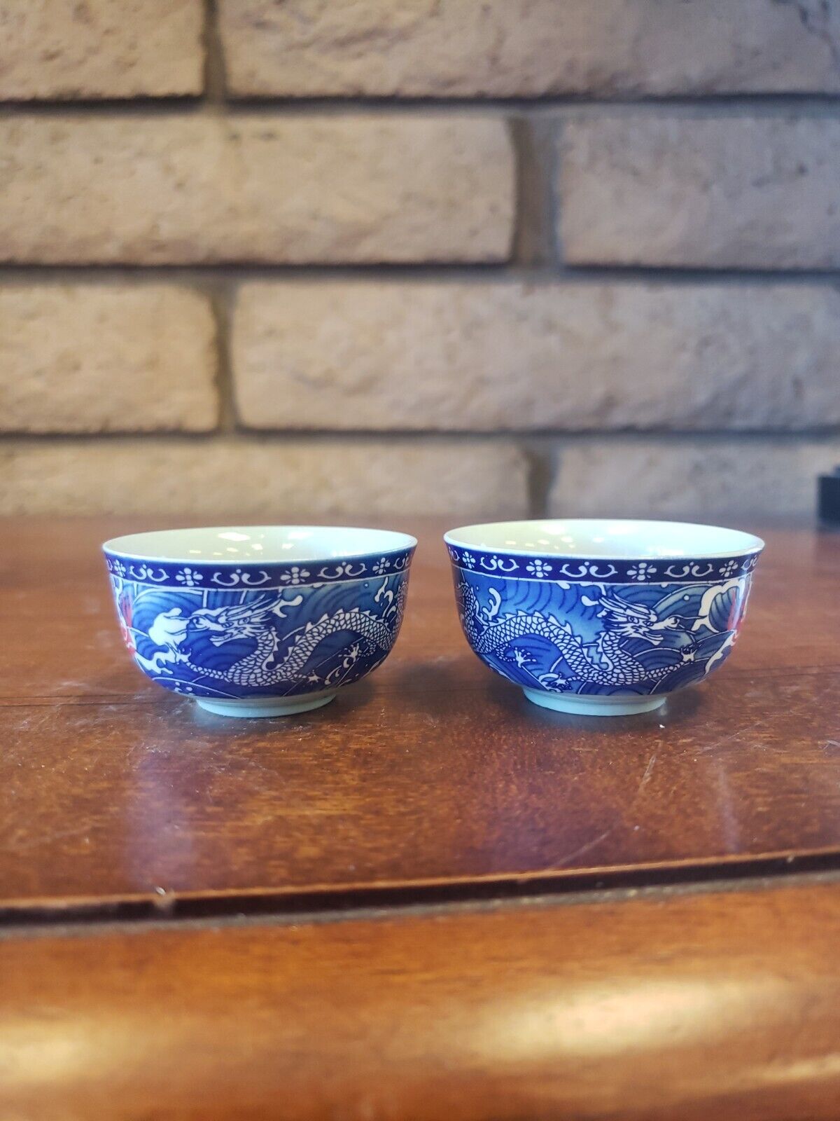  Asian Blue Dragon Ceramic  Teacup Set Of 2 Cup  