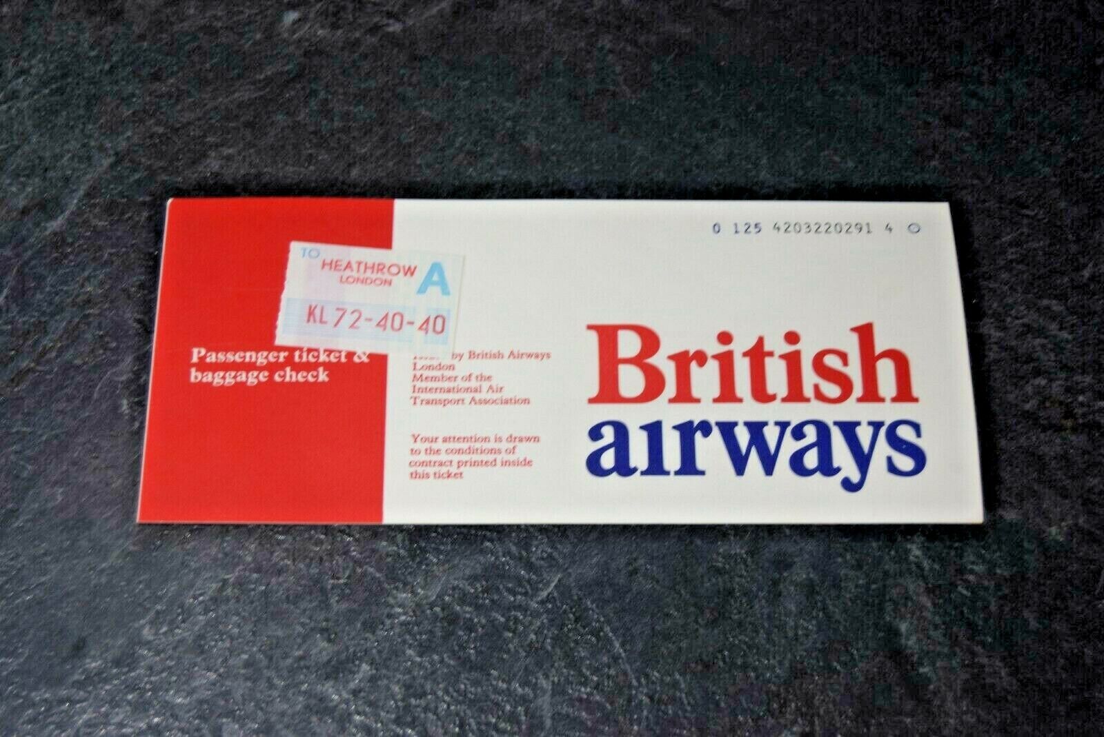 BRITISH AIRWAYS VINTAGE AIRLINE TICKET 1979 PLANE RETRO - AERONAUTICA