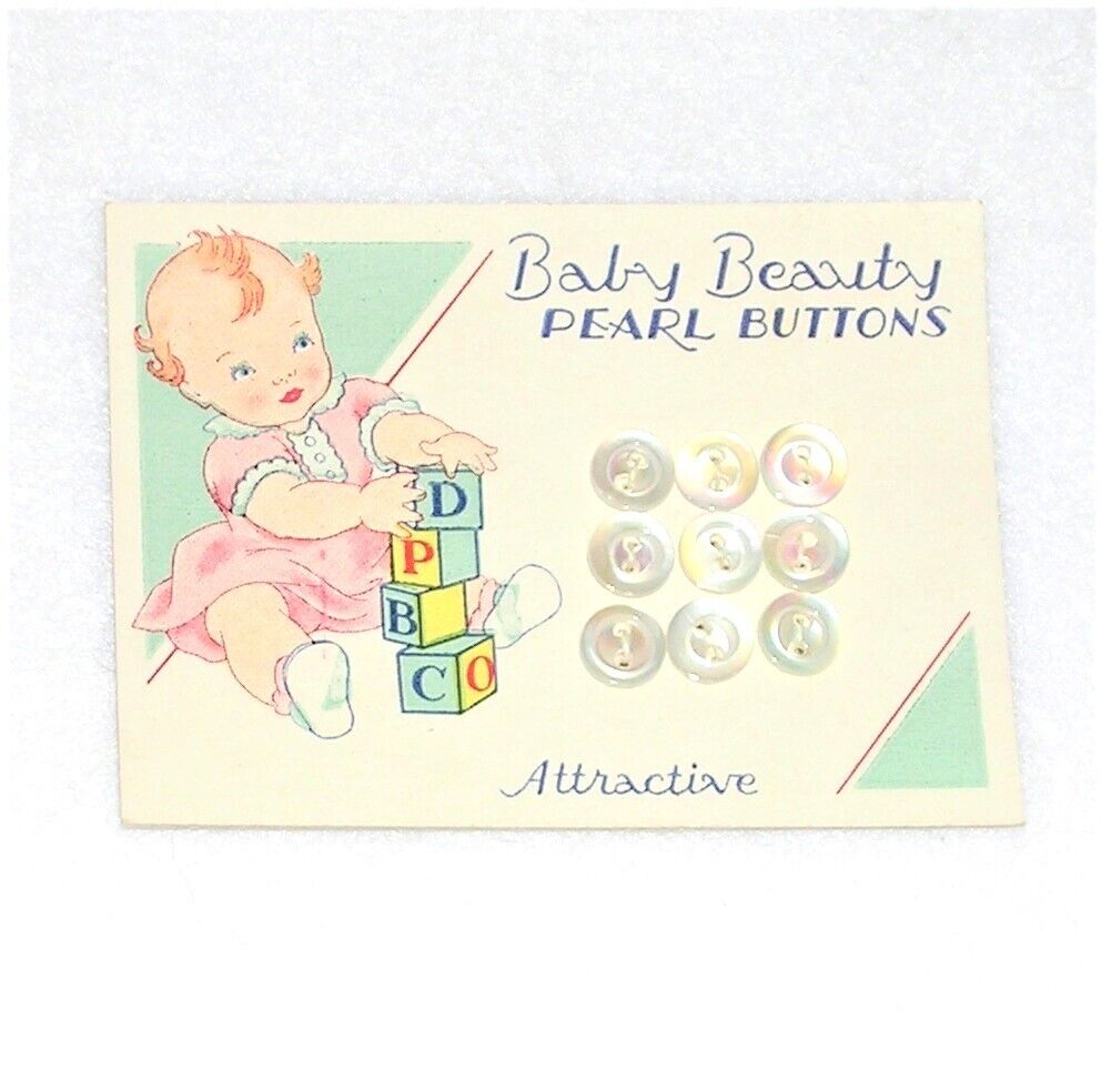 Vintage NOS 9 Tiny Baby Beauty Pearl Buttons on Card 5/16