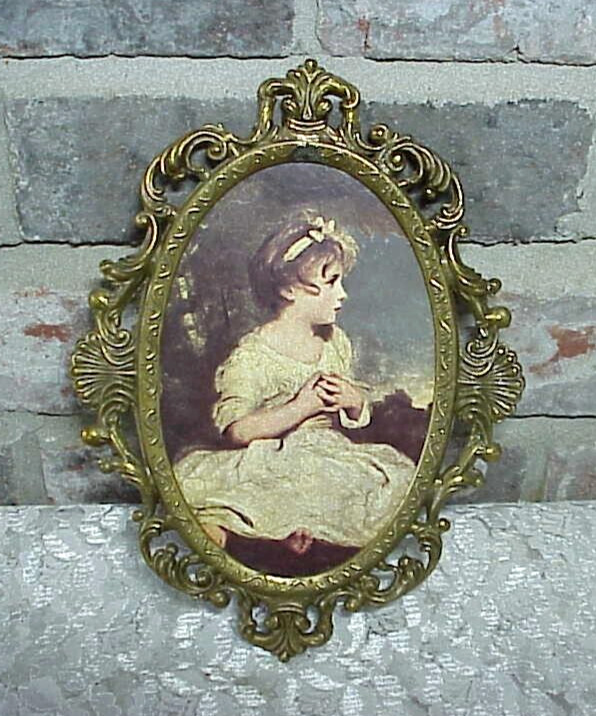 Vintage Brass Wall Picture Girl Framed Ornate 8\