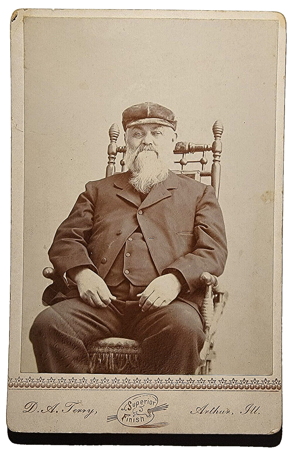 Original Old Vintage Antique Cabinet Card Photo Gentleman Beard Suit Chair