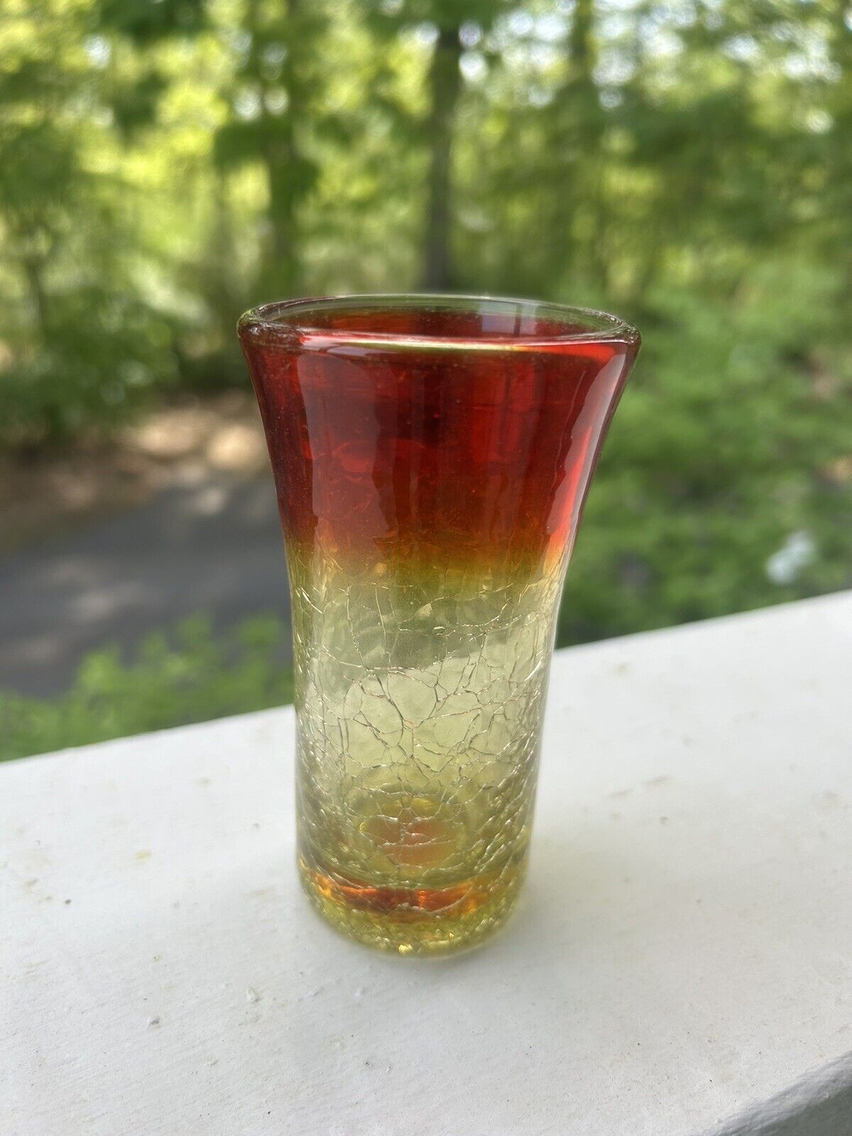 Vintage Blenko Tangerine Ombre Crackle Glass Vase