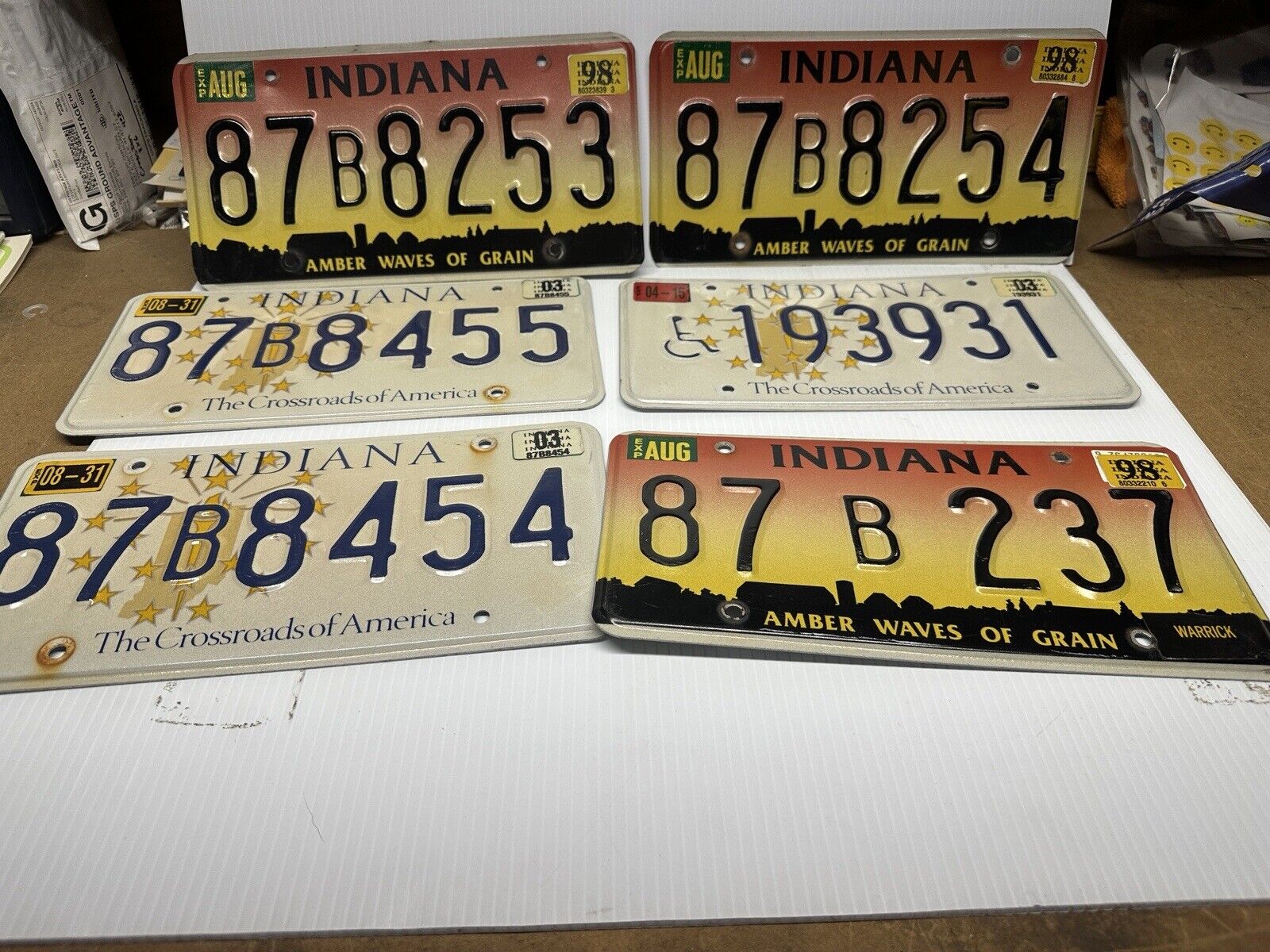 License Plate Bulk LOT 6 Craft Plates Indiana / Handicap / Sequential