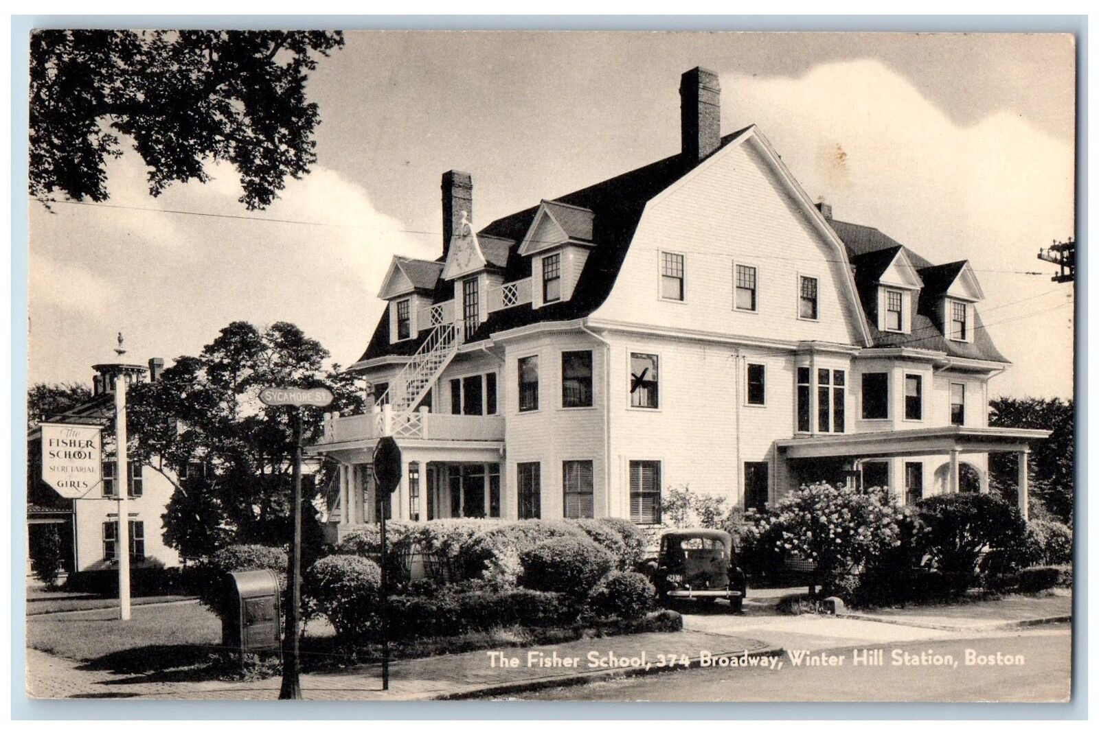 c1950\'s Fisher School Winter Hill Campus Building Boston Massachusetts Postcard