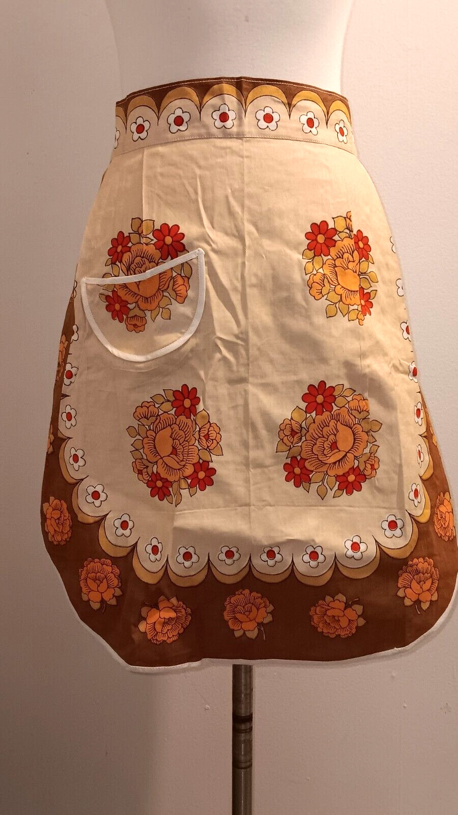 vintage NOS  brown orange MCM cotton apron