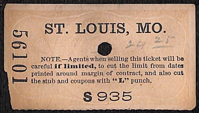 New York & Long Branch Railroad 1896 Ticket North Asbury Park / St. Louis, MO