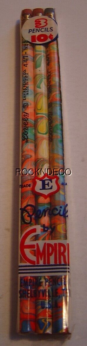Old Sealed Package of 3 Lovely Empire Pencil 447 Circa 1970 Swirl Paint 10cprice
