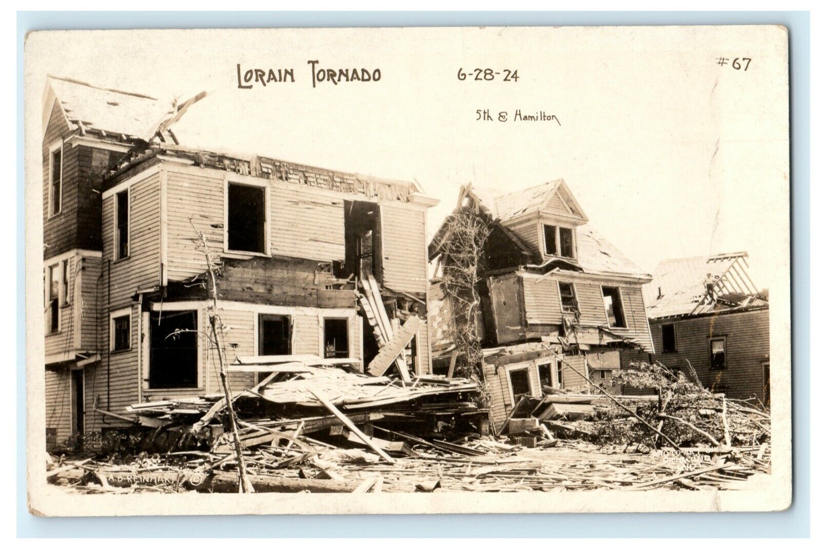 1924 Tornado Disaster Lorain Ohio OH 5th & Hamilton Antique RPPC Photo Postcard