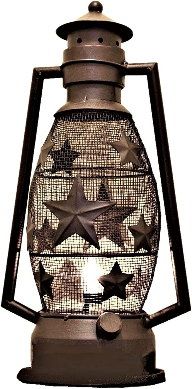 Vintage Rustic Metal Star Lantern Lamp Electric Night Light Cabin Lodge Decor