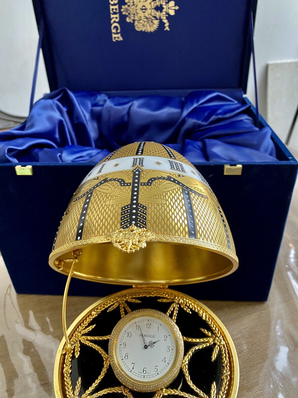 Amazing  Faberge Egg 2  Carats Diamonds Clock Ultra Rare  Must See