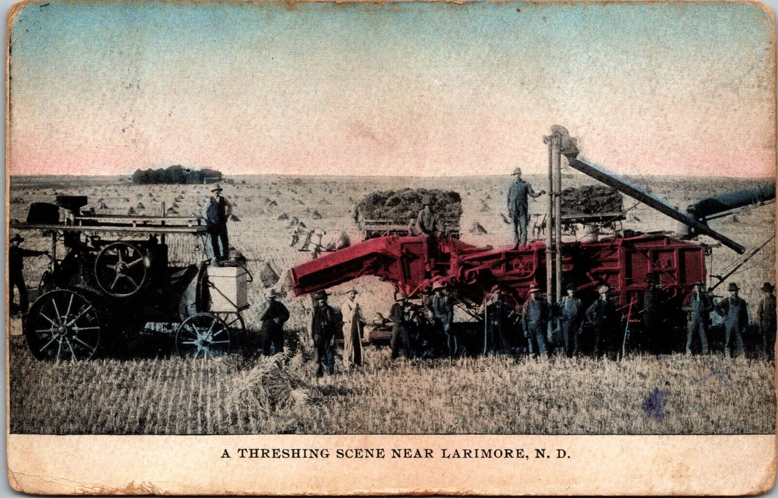  A Threshing Scene near Larimore, ND North Dakota Postcard