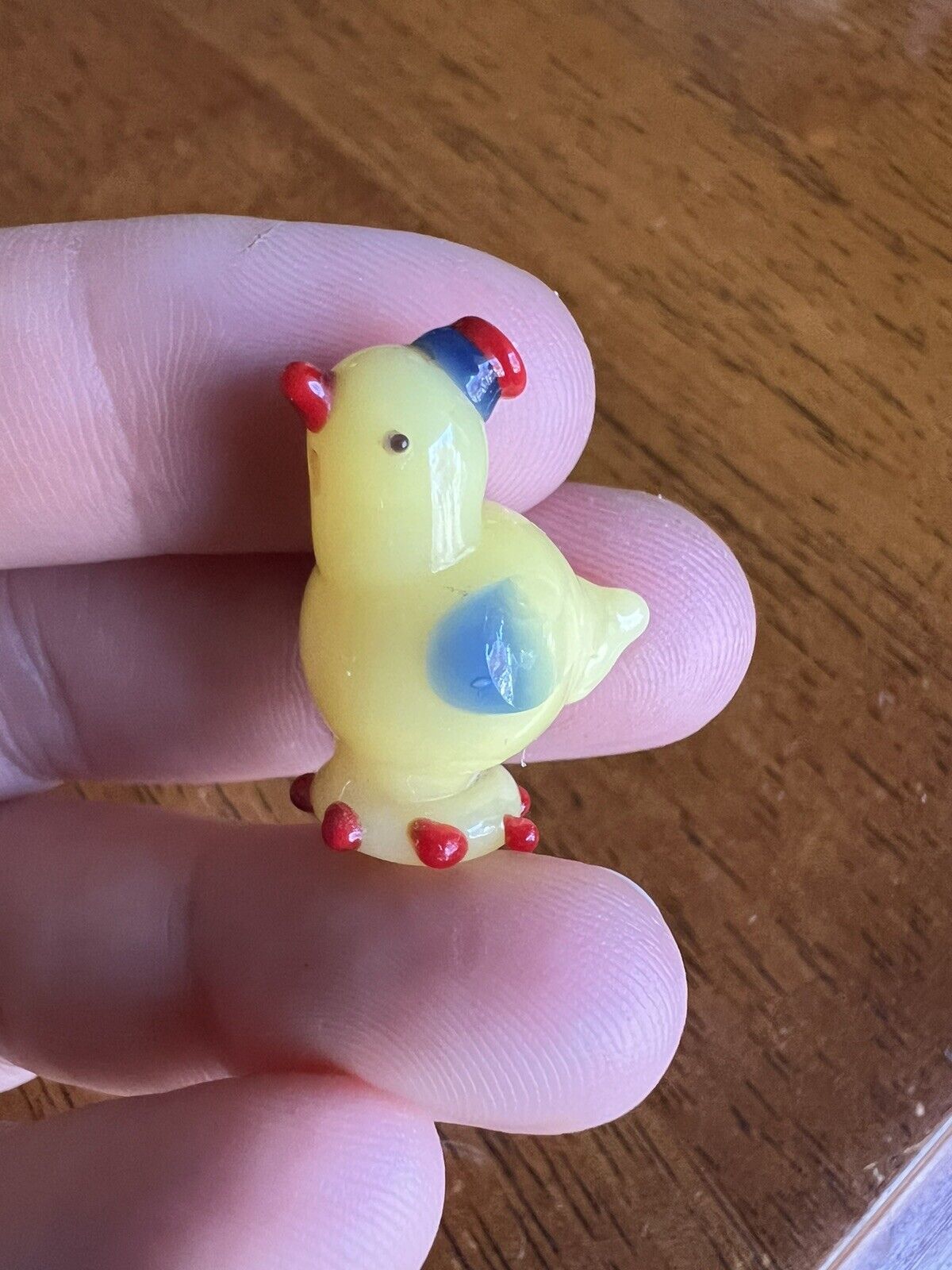 Tiny 1” Miniature Hand Made Art Glass Baby Chick Yellow Small Eccentric Bird