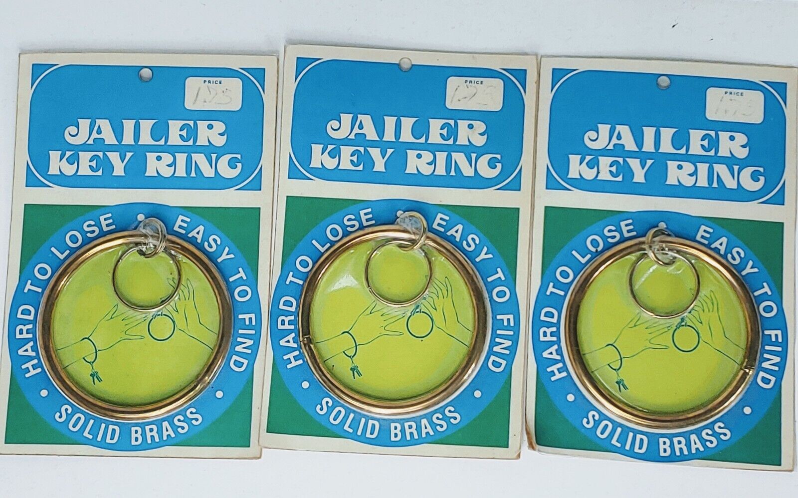 3 X Sealed Vintage Antique New Old Stock Jailers Key Ring Brass Gold Color Lot