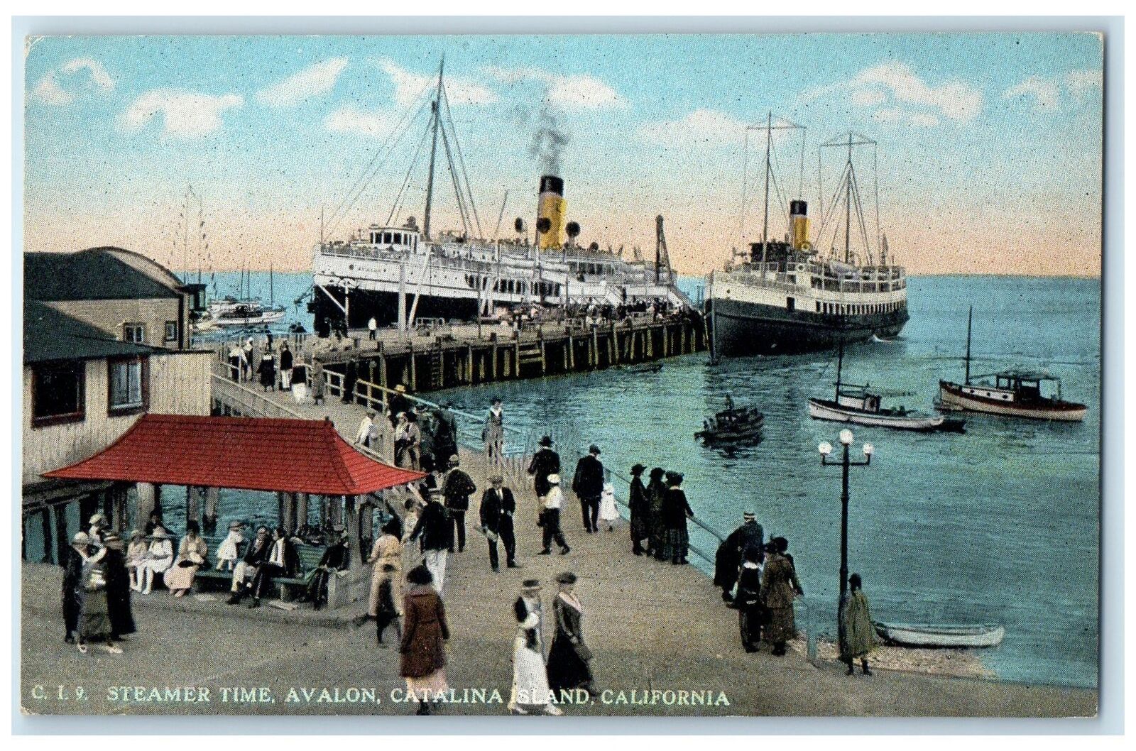 c1920s Steamer Time Avalon Scene Catalina Island California CA Unposted Postcard