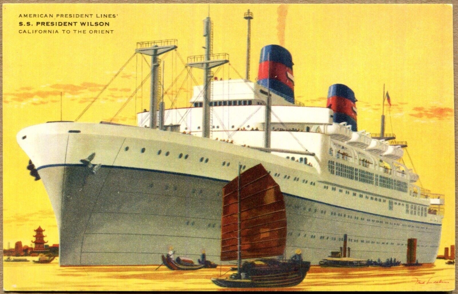 Vintage American Presidents Line Post Card SS President Wilson luxury liner 