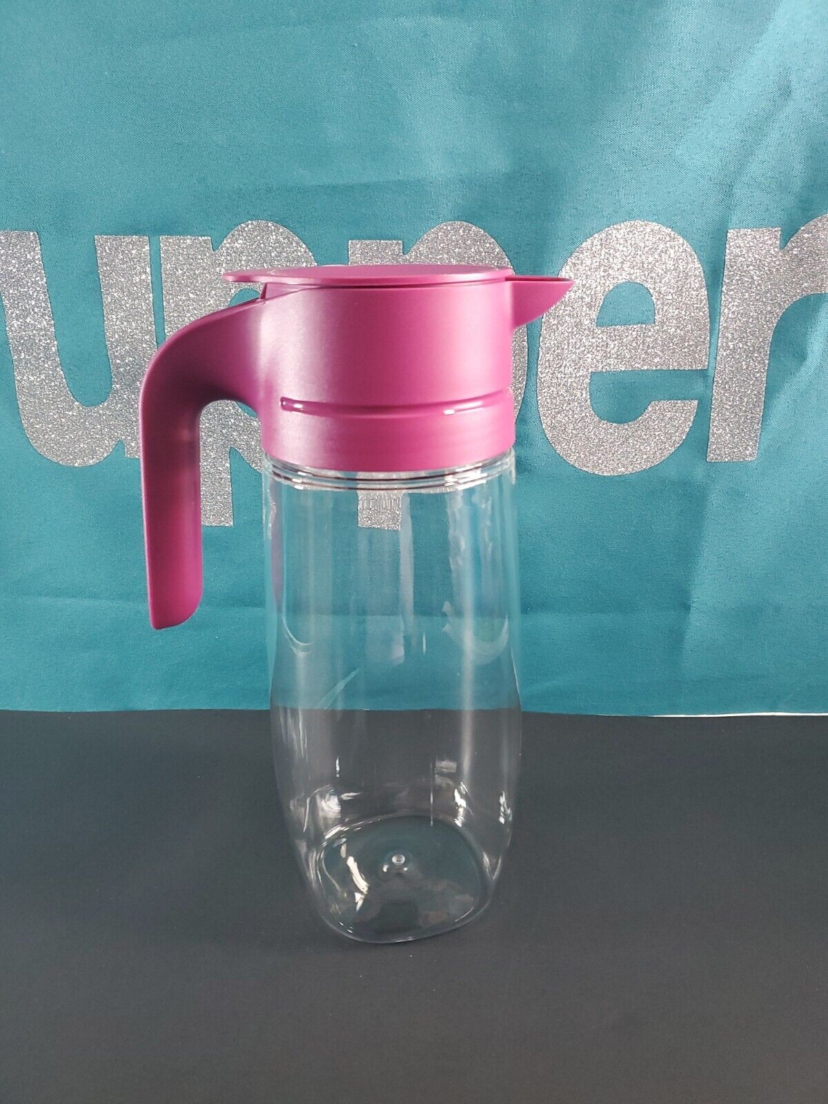 Tupperware Clearly Elegant Acrylic Pitcher 1.7L / 7.25 Cup Dark Pink & Sheer .