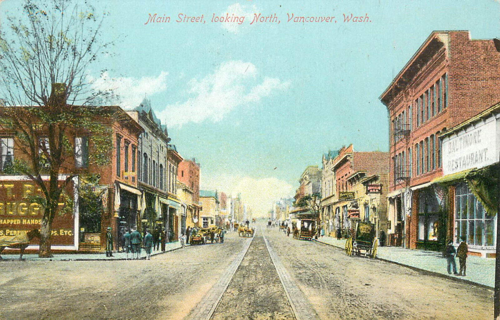 Vintage Postcard Main street Looking North Vancouver WA Bungalow Bar