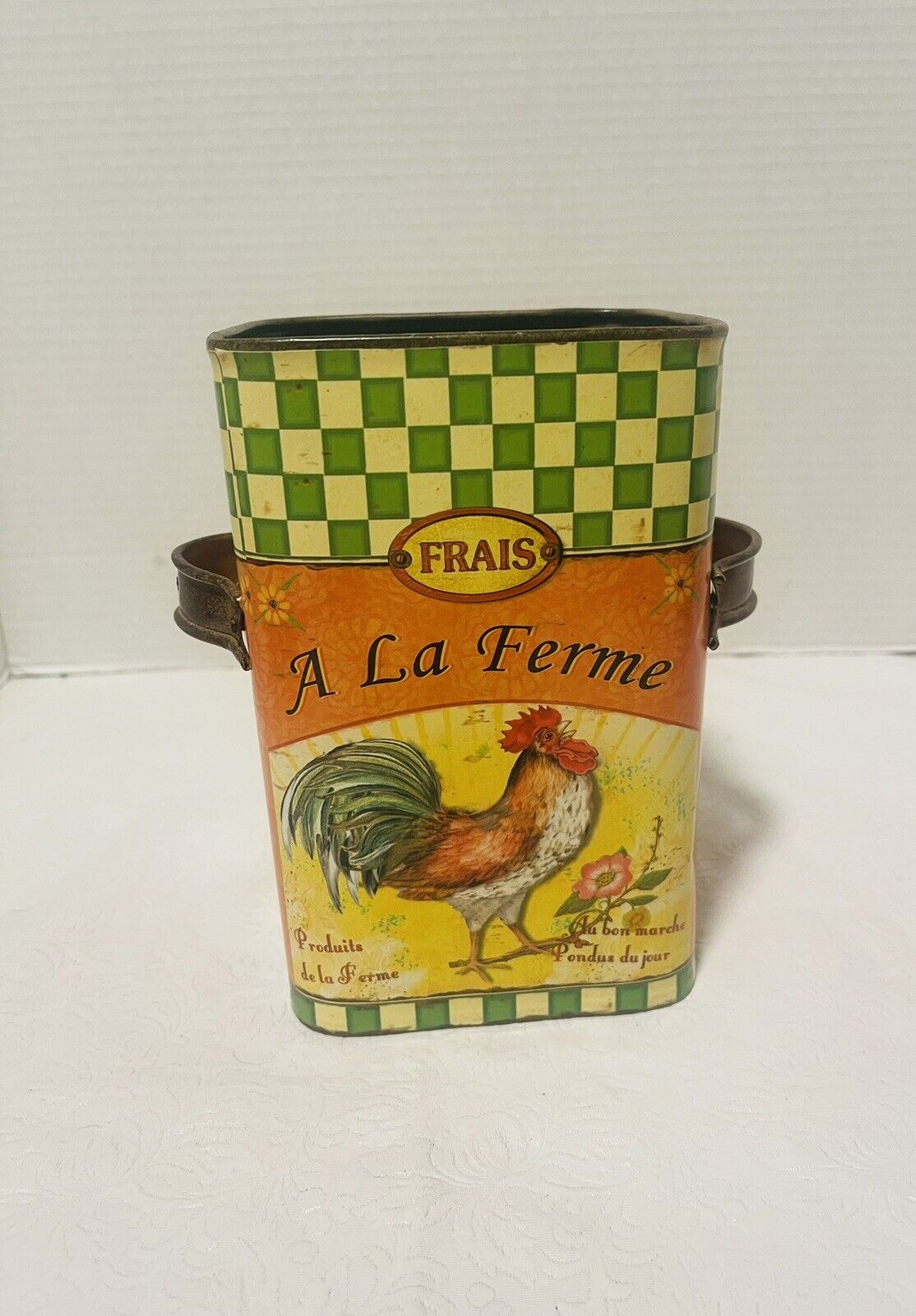 Very Vintage French Tin Frais ‘a La Ferme’ 4” W X 4.5” L X 7”H