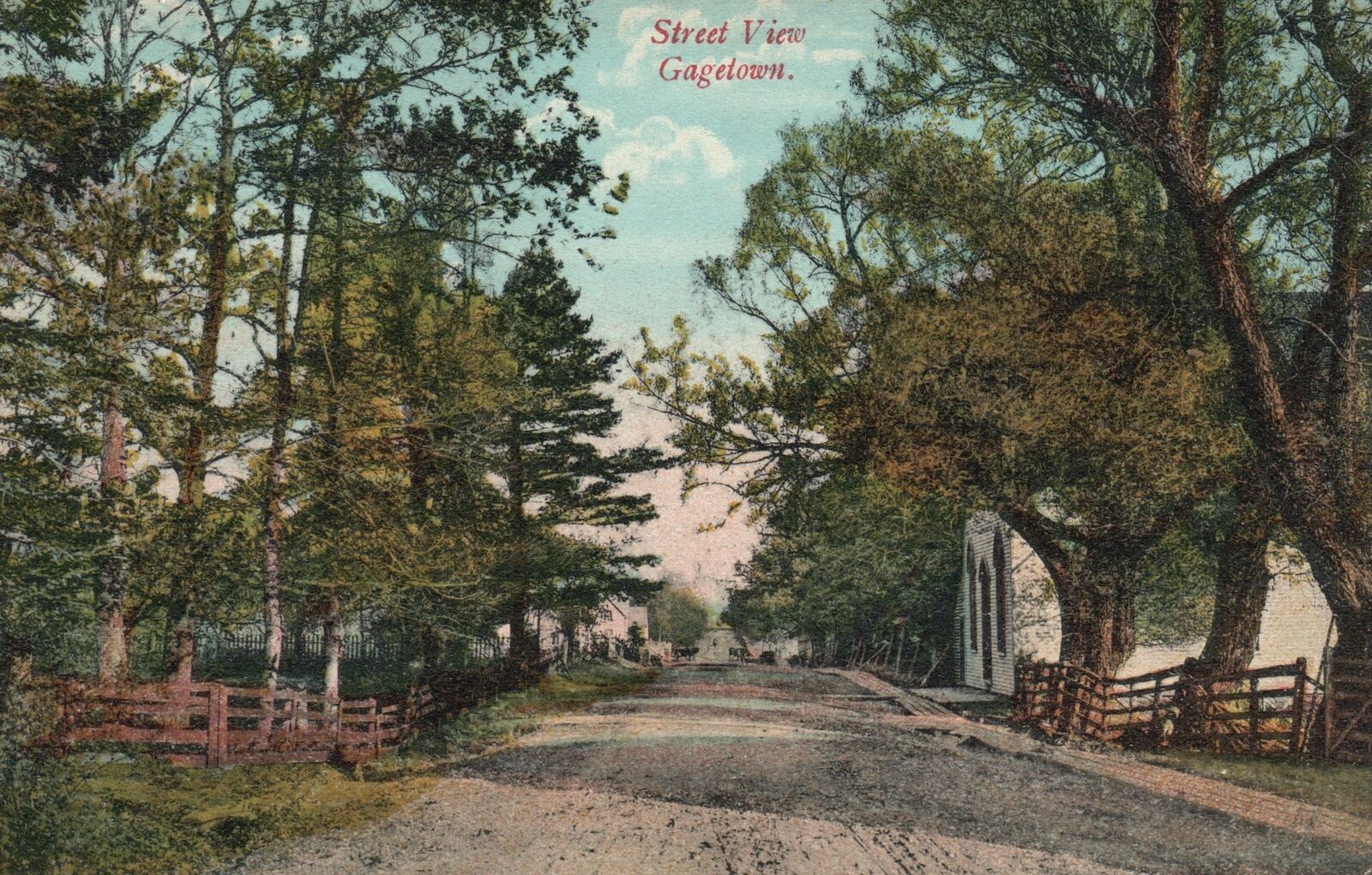 Vintage Postcard Gagetown Residential Place Trees Wooden Fence New Brunswick CA
