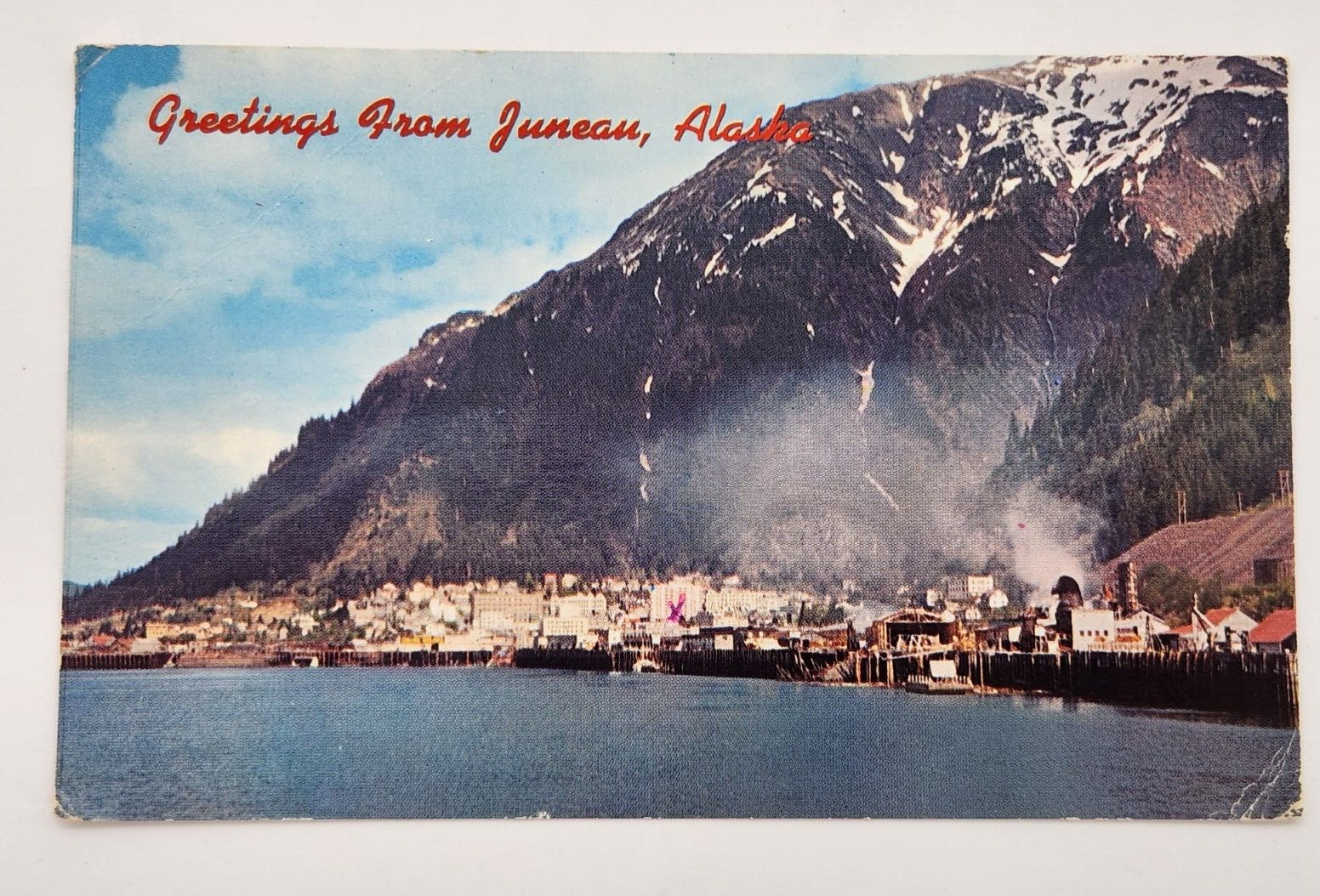 Greetings from Juneau Alaska ~ capitol city harbor ~ 60s postcard posted 1968