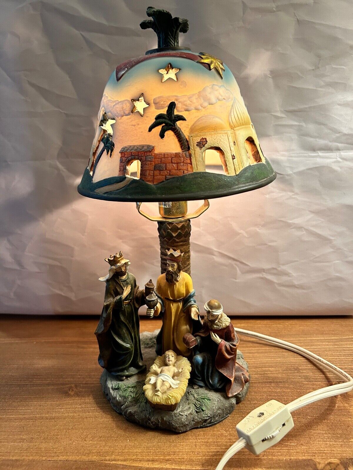 Three Kings Jesus Nativity Table Lamp Bethlehem Theme Shade