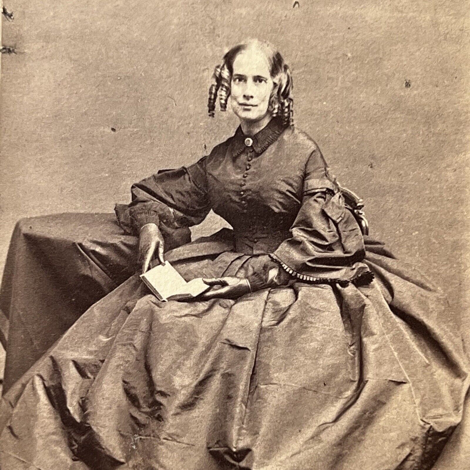 Antique CDV Photograph Beautiful Mature Woman Civil War Era Wonderful Dress 1861