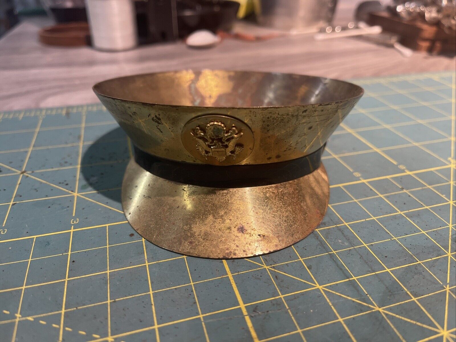 World War II Home Front Brass Service Hat WWII WW2 Candy Dish Bowl Desk Army