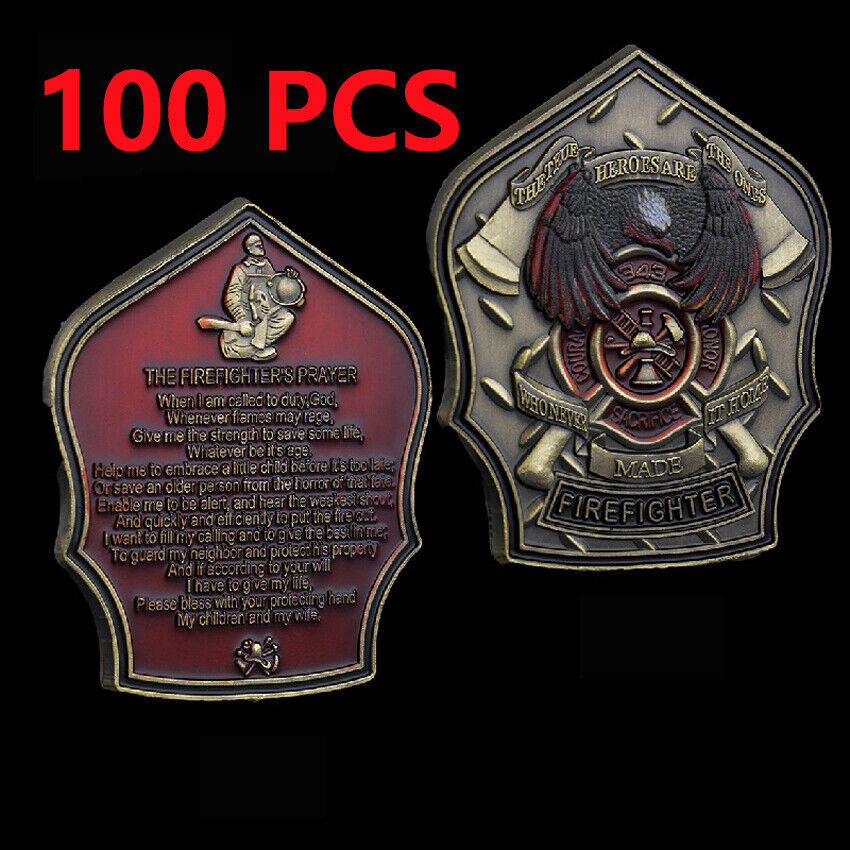 100PCS Firefighter 911 Fire Dept 343 Fallen Hero Challenge Coin Commemorative