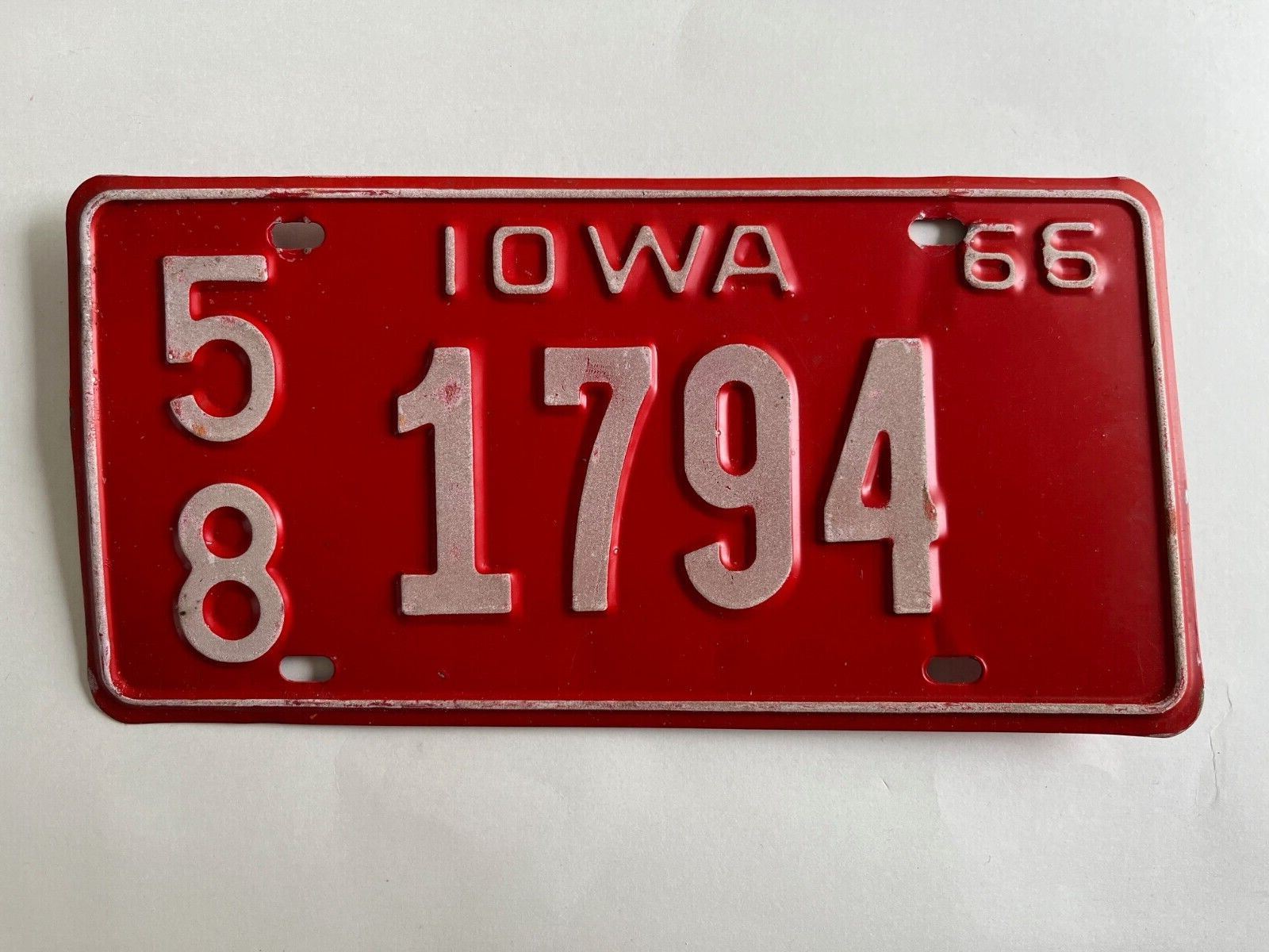 1966 Iowa License Plate County 58 All Original