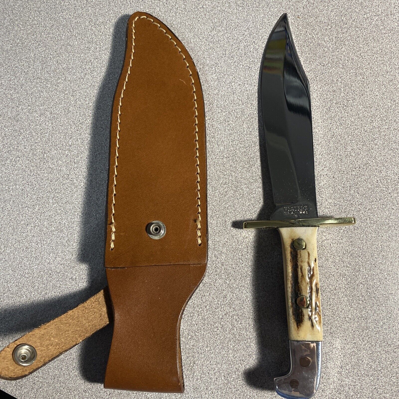 Custom Western Knife W45 Bowie With Sheath & Stag Handle Beautiful Knife