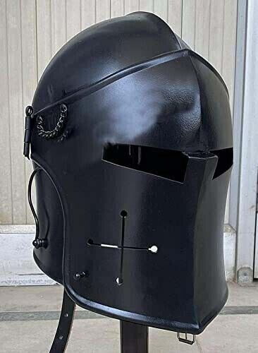 Medieval Metal Barbuta Knight Templar Crusader Armour Helmet Black