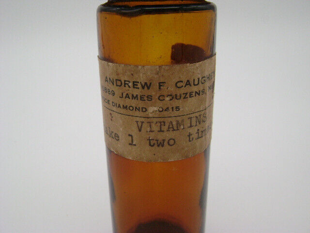 Vintage Brown Glass Medicine Bottle Vitamins Jar Small Doctor M.D.