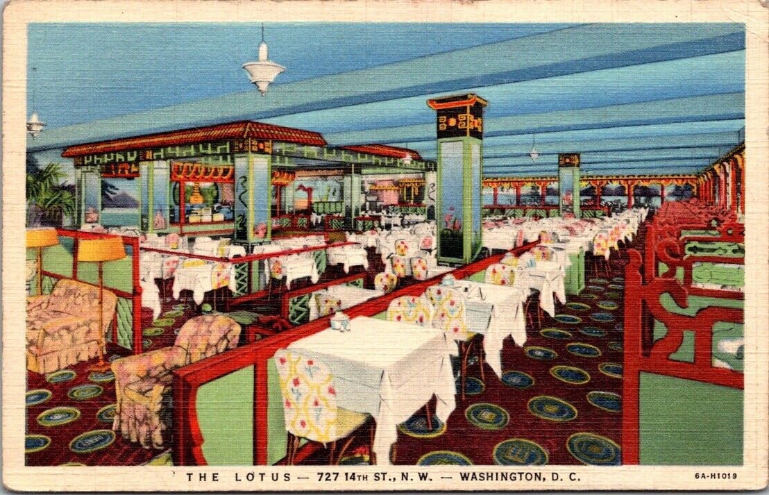 Washington DC The Lotus Restaurant Interior Advertising Linen Postcard Posted